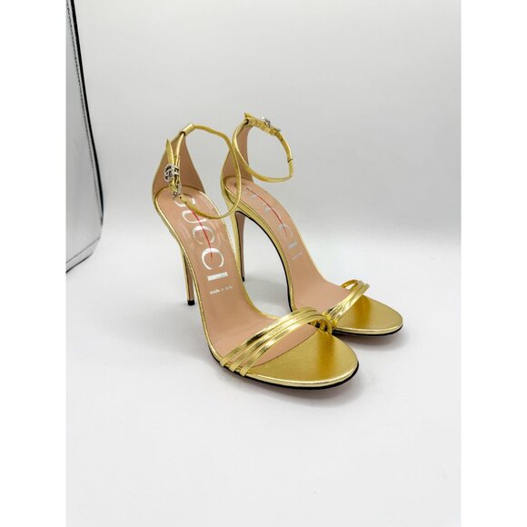 Gucci Crystal Double G buckle Heeled Metallic Sandal - Picture 4 of 13